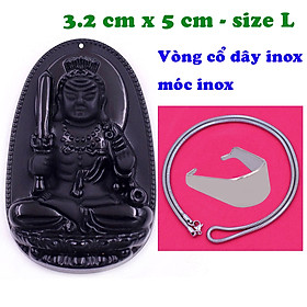 Mặt Phật Bất động minh vương đá thạch anh đen 5 cm kèm dây chuyền inox rắn - mặt dây chuyền size lớn - size L, Mặt Phật bản mệnh