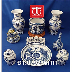Mua BỘ BÁT HƯƠNG VẼ RỒNG NỔI ĐẾ GỖ HƯƠNG (ĐK BÁT 20CM.22CM /ĐÔI LỌ CAO 30CM / ĐÔI CHOÉ 16CM )