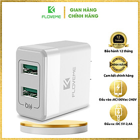 Mua Củ sạc USB kép FLOVEME - chất liệu chống cháy ABC - sạc an toàn và nhanh chóng - chip nâng cấp - điện áp 100-240V - Hàng chính hãng