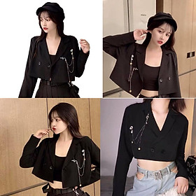 Bộ vest nữ cách điệu ÁO VEST CROPTOP TAY DÀI 2 lớp️ áo vest lửng nữ