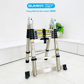 Thang Inox rút đôi SUMIKA TA190 - rút chữ A cao 1.9m, rút chữ I cao 3.8m, tải trọng 300kg