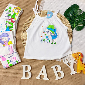 (8-16kg) ÁO HAI DÂY COTTON TRẮNG IN CHO BÉ GÁI JOU - Giao mẫu ngẫu nhiên