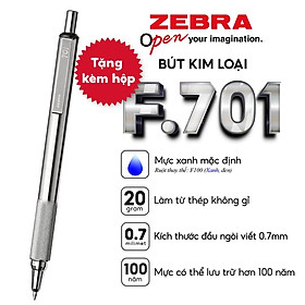 Bút bi bấm kim loại Zebra F701 mực xanh - Chất liệu thép không gỉ - Chính