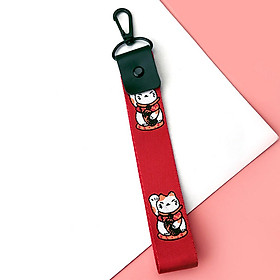 Móc khóa dây Strap dây vải DAY-DT-mèo chiêu tài đỏ