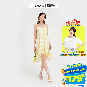 Đầm nữ 2 dây phối bèo GUMAC họa tiết caro trẻ trung, năng động DB482