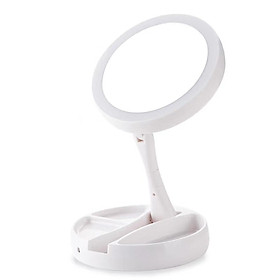 Double Side Makeup Mirror Natural Light 10X Magnifying Mirror Chassis Storage Folding Portable Desktop Fill Light