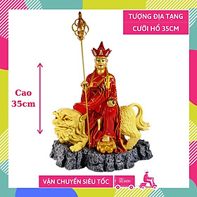 Tượng Phật Địa Tạng Vương Bồ Tát cưỡi hổ vẽ áo đỏ lớn - Cao 35cm