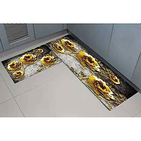 Bộ thảm bếp nỉ nhung lì cao cấp chống trượt dễ dàng vệ sinh, in 3D phong cách Hàn Quốc cho phòng bếp hiện đại