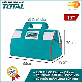Túi xách đựng dụng cụ đồ nghề TOTAL THT261325 (13in), THT261625 (16in) - Nhiều ngăn chứa, tải trọng lớn, Vải polyeste chắc chắn