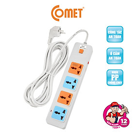 Ổ Cắm Điện Nối Dài COMET CES10405 Dây Dài 5M, 4 Lỗ 3 Chấu, Chất Liệu Nhựa Pp Chống Cháy, Có Cầu Chì Bảo Vệ