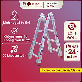 Mua Thang nhôm gấp trượt chữ A 4M Nhập Khẩu đa năng chống trượt  thang gấp rút 4 bậc có khoá an toàn Multi Purpose Ladder - Hàng Nhập Khẩu