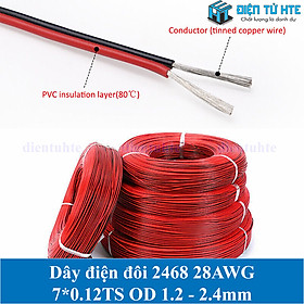 Mua Combo 5 mét Dây điện đôi Đen đỏ 2468 28AWG 7*0.12TS OD 1.2 - 2.4mm