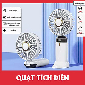 Mua Quạt Cầm Tay Mini Sạc Pin Tích Điện 5 Cấp Độ Gió Gấp Gọn Dung Lượng Pin Cao Có Màn Hình Hiện Thị % Pin Và Cấp Độ Gió Kèm Đế Để Điện Thoại Và Dây Đeo Cổ- Giao Màu Ngẫu Nhiên Hàng Nhập Khẩu