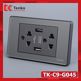 Ổ Điện Đôi 3 Chấu Có Cổng USB Sạc Nhanh 5V-2100mAh Màu Xám Mặt PVC Trong Chống Giật TENKO TK-C9-045