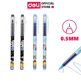 Bút bi nước mực gel học sinh ngòi bi 0.5mm Deli - Màu xanh đen - Họa tiết đáng yêu - Viết đều trơn tru lâu hết mực - EG31 - Đen - 1 chiếc