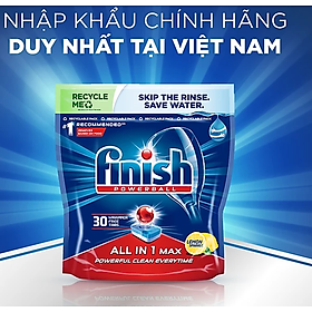 Viên Rửa Chén Bát Hương Chanh Finish Powerball All In 1 Max Lemon Sparkle 30 viên