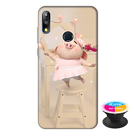 Ốp lưng điện thoại Asus Zenfone Max Pro M2 hình Heo Con Mặc Váy tặng kèm giá đỡ điện thoại iCase xinh xắn - Hàng chính hãng