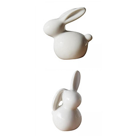 Set of 2 Ceramic Rabbit Figurine Easter Statue Home Bookshelf Desk Gift