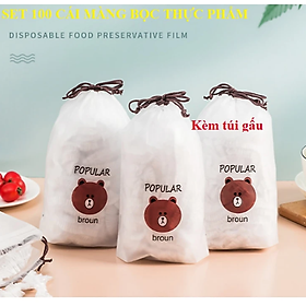 Set 100 màng bọc KG78 túi gấu bọc thực phẩm PE có chun bọc đồ ăn co giãn tái sử dụng - Hàng chính hãng