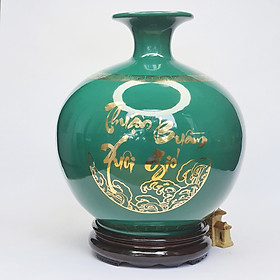 Hình ảnh Bình Hút Lộc Gốm Sứ Xanh Ngọc Vẽ Vàng - Thuận Buồm Xuôi Gió - S2 - MX - Đường Kính 23 Cm - Cao 27 Cm