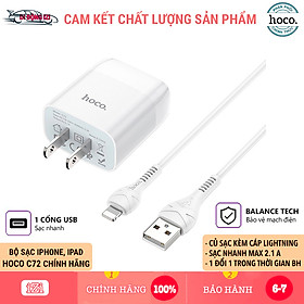 Bộ Sạc Hoco C72 Cho iPhone, iPad.,.. - Sạc Nhanh Tối Đa 2.1 A, Bảo Vệ Mạch Điện - Hàng Chính Hãng