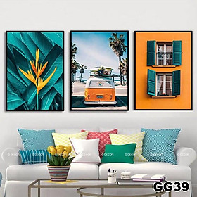 Mua Tranh treo tường canvas khung gỗ 3 bức phong cách hiện đại Bắc Âu tranh decor trang trí phòng khách phòng ngủ spa 39