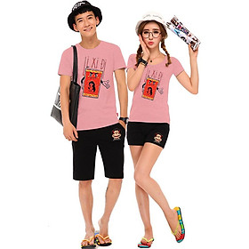 Bộ Áo Thun Đôi Nam Nữ Lì Xì Đi Màu Hồng Ruốc