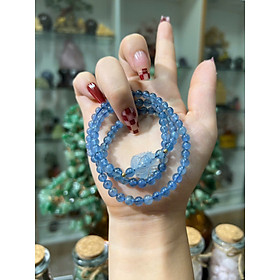 Vòng Aquamarine Cuốn 3 – Mix Hồ Ly Chúa & Bi Vàng 10K – Đá Tự Nhiên, Thiết Kế Sang Trọng