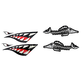 4 Piece Waterproof Skeleton Fish Bone & Shark Teeth Mounth Funny Decals Vinyl Stickers for Kayak Canoe Boat Car DIY
