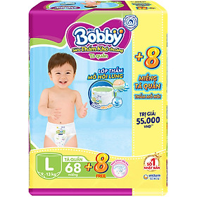 Tã quần Bobby - Đệm Lưng Thấm Mồ Hôi L68 68 miếng - Tặng 8 miếng trong gói