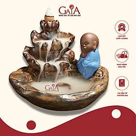 Mua  GỐM SỨ Thác xông trầm đế xông trầm chú tiểu bên hồ sen chất liệu gốm sứ cao cấp tạo thác khói đẹp mắt
