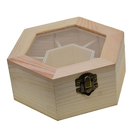 Hình ảnh Natural Plain Wooden Jewellery Storage Box Case With Glass Lid And Lock