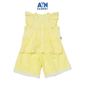 Bộ quần áo Lửng bé gái họa tiết Nắng Vàng Thêu Cotton - AICDBG1BRPKU - AIN Closet