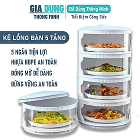 Lồng Bàn Giữ Nhiệt 5 Tầng, Dụng Cụ Đậy Thức Ăn Giữ Nhiệt Siêu Tiện Lợi Thiết Kế Trong Suốt Chống Bụi, Côn Trùng, Có Cửa Kéo Dễ Dàng Lấy Thức Ăn, Lắp Đặt Đơn Giản - Gia Dụng Thông Minh