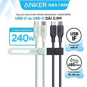 Cáp Sạc Nhanh C to C ANKER 543 A80E5 240W (0.9m, 480Mbps, Nylon Braided Cable)- Hàng Chính Hãng - Đen