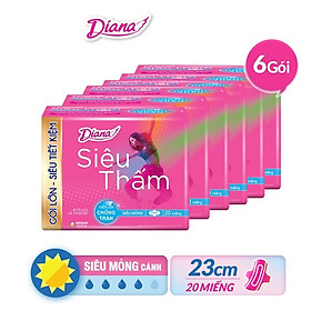 Bộ 6 Băng vệ sinh Diana siêu thấm siêu mỏng có cánh gói 20 miếng