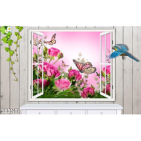 TRANH DÁN TƯỜNG 3D CỬA SỔ PHONG CẢNH ĐẸP 383NT - TRANH DÁN TƯỜNG HÌNH Ô CỬA SỔ NHÌN RA PHONG CẢNH