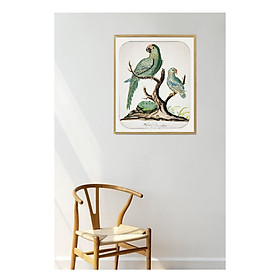 Tranh canvas treo tường  phong cách vintage cổ điển,Tranh canvas chim cổ-Two Parrots on a Barren Tree,Tranh Canvas PVP-DC165, Kèm khung siêu nhẹ