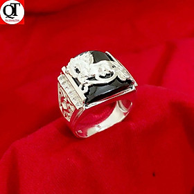 Nhẫn nam bạc ta mặt hình chữ nhật gắn hình Ngựa bay trang sức Bạc Quang Thản - QTNA8