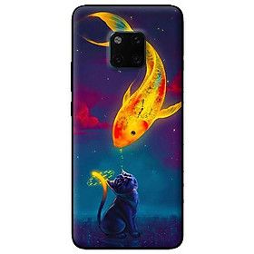 Ốp lưng in cho Huawei Mate 20 Pro mẫu Mèo Và Cá - Hàng chính hãng