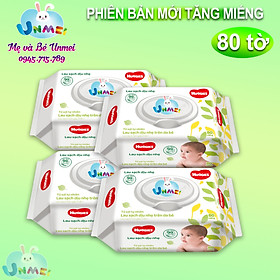 Combo 4 Gói Khăn giấy ướt cho trẻ sơ sinh Huggies không mùi, gói 64 tờ