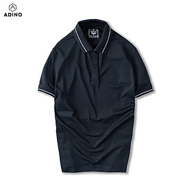 Áo thun có cổ nam màu đen phối viền ADINO vải polyester cotton mềm mịn dáng slimfit công sở trẻ trung AP95