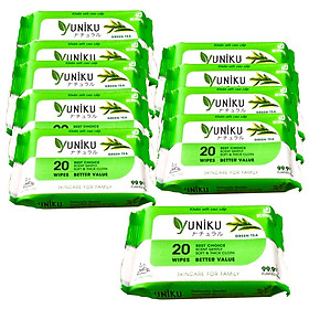 Combo 10 Gói Khăn Ướt Yuniku 20 Tờ Hương Trà Xanh ( 20 Tờ x 10 )