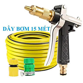 Bộ dây vòi xịt nước rửa xe, tưới cây . tăng áp 3 lần, loại 15m 206236 đầu đồng,cút,+ tặng mở chai