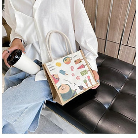 Túi Canvas Dễ Thương Dành Cho Nữ In Hình Hoạ Tiết Đáng Yêu Size 20x22x13cm