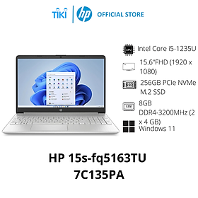 Laptop HP 15s-fq5163TU 7C135PA (Core i5-1235U | 8GB | 256GB | Iris Xᵉ Graphics | 15.6 inch FHD | Windows 11 | Natural Silver) - Hàng Chính Hãng