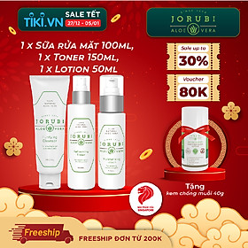 Bộ 3 sản phẩm chăm sóc da mụn 3 bước chuyển sâu từ nha đam Jorubi Cleanser 100ml, Toner 150ml, Lotion 50ml