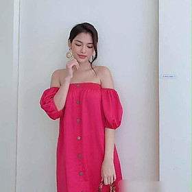 Đầm lụa dáng suông trễ vai