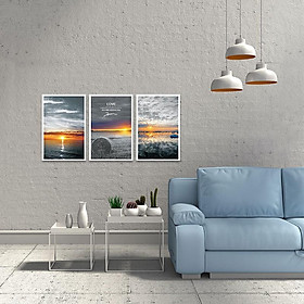 Bộ 3 tranh treo tường phòng khách “Biển xám hoàng hôn” | Tranh trang trí hiện đại W3463