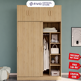 Mua Tủ Quần Áo Gỗ FIVO FC32 Cửa Lùa Thiết Kế Nhiều Ngăn Chứa Đa Năng  Tiện Dụng - Màu Full Gỗ